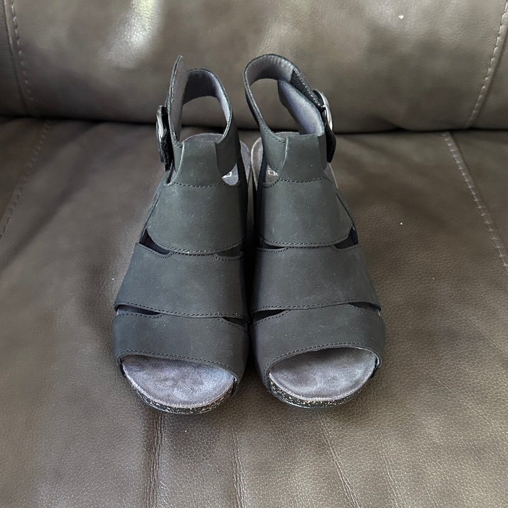 Dansko Sera Black Suede Platform Sandals